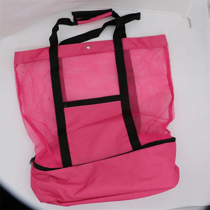 Women’s Waterproof Picnic & Beach Tote Bag – Double Layer Transparent Mesh Insulated Shopping Bag