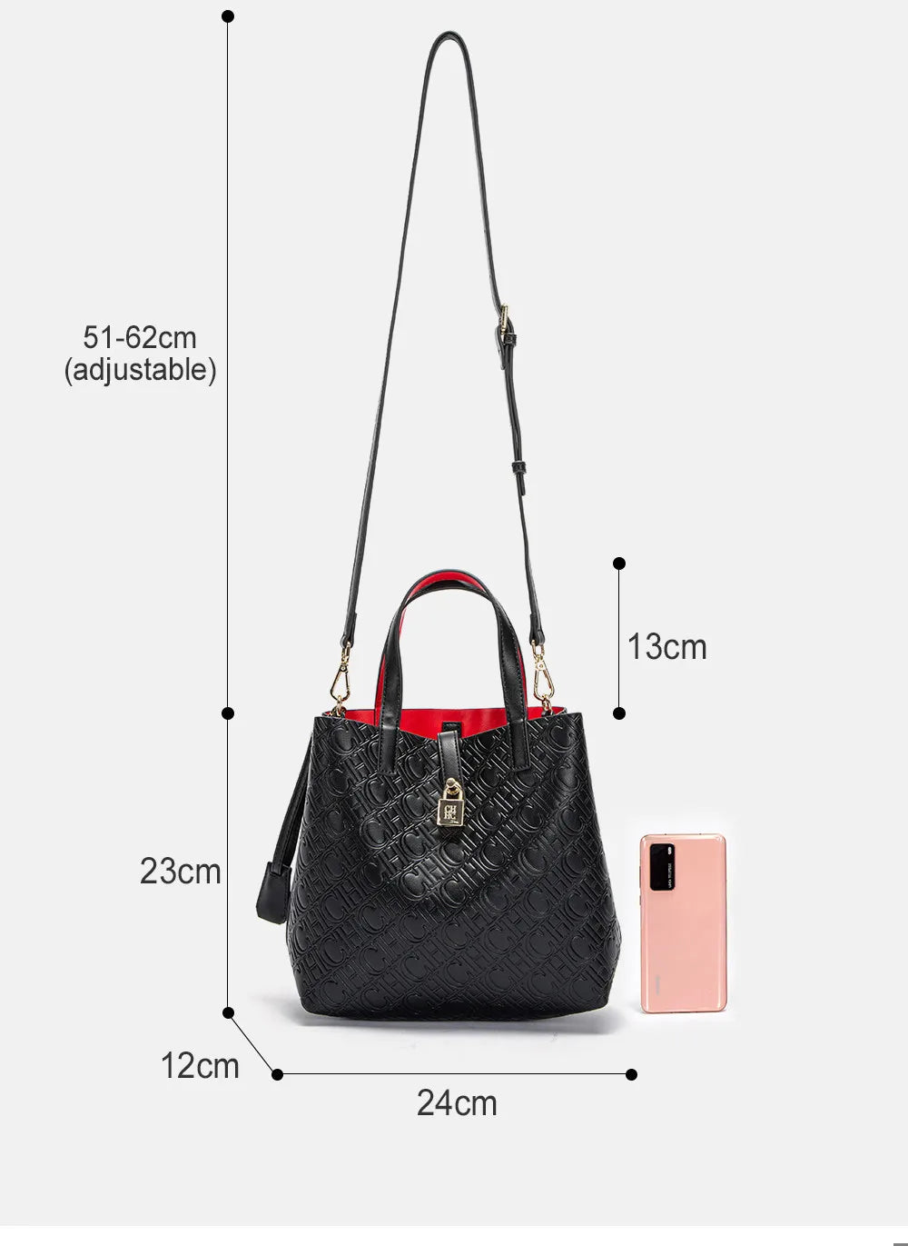 CH Fashion Women’s Shoulder Bag – Large Capacity Casual PU Leather Handbag with Embossed Letters