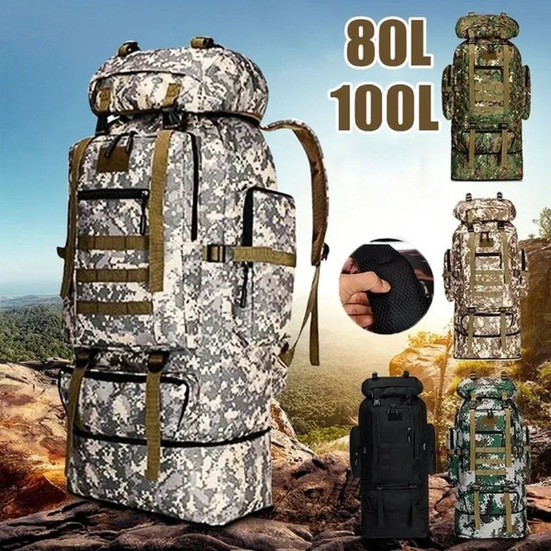 80L/100L Mountaineering Tactical Backpack - Large Outdoor Hiking, Camping & Travel Bag