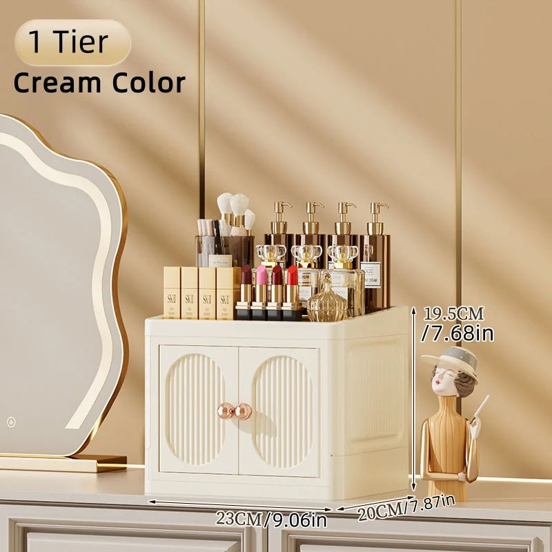 Foldable Desktop Makeup Organizer — Multi-Layer Large Capacity Storage for Cosmetics, Toiletries & Books