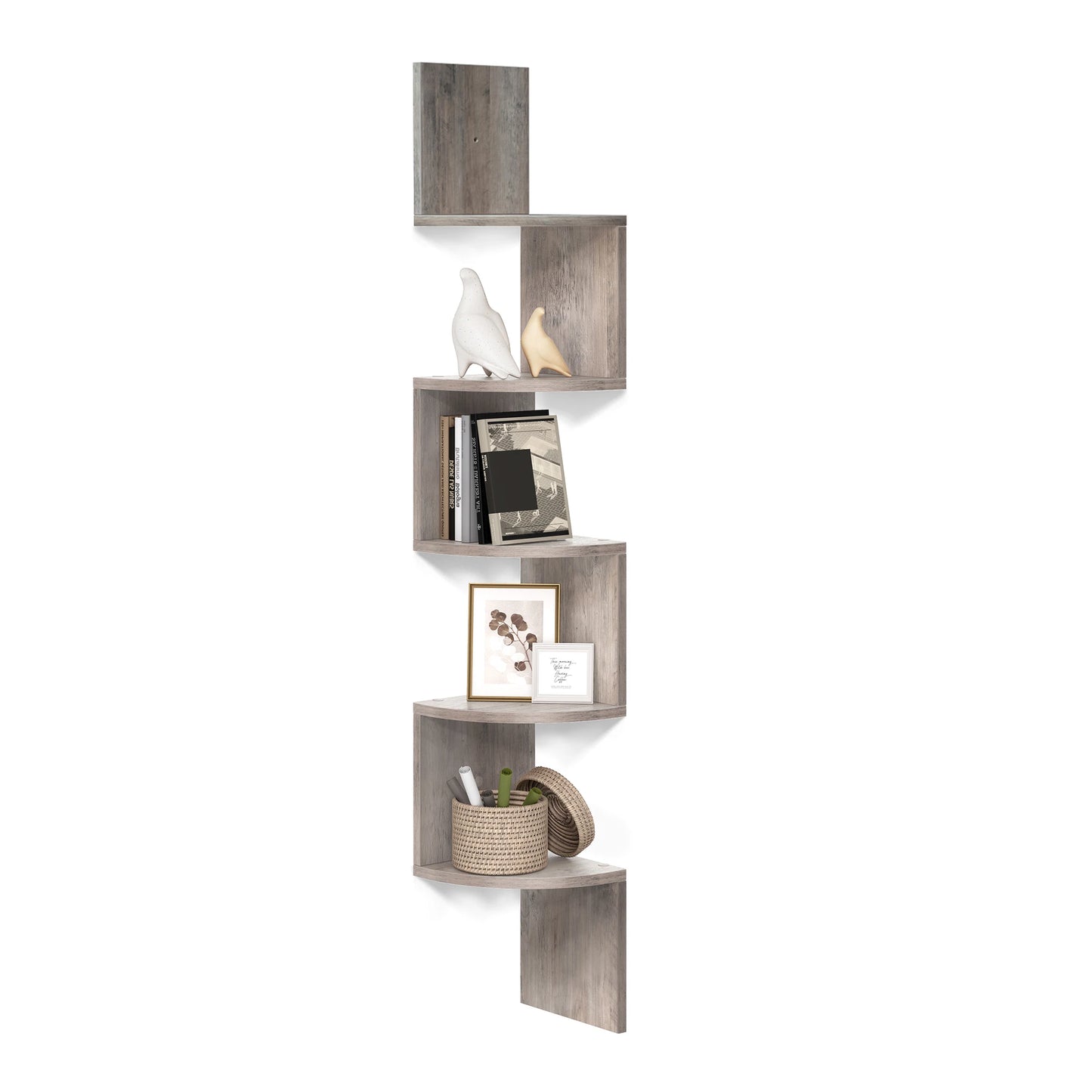 VASAGLE 5-Tier Corner Wall Shelf – Floating Bookshelf & Plant Display for Bedroom, Living Room, Bathroom, Home Office