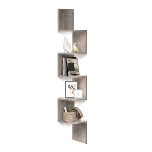 VASAGLE 5-Tier Corner Wall Shelf – Floating Bookshelf & Plant Display for Bedroom, Living Room, Bathroom, Home Office