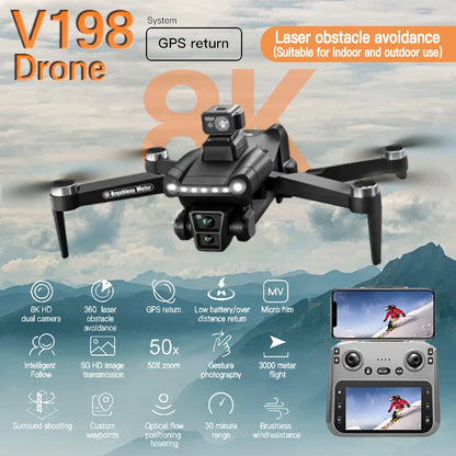 Xiaomi V198GPS Drone with 8K HD Camera – Foldable Brushless Quadcopter with Obstacle Avoidance & Optical ESC Aerial Tech