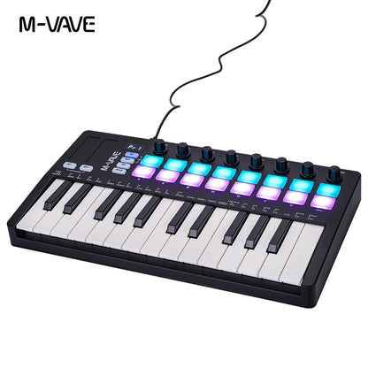M-VAVE SMK-Ⅱ 25-Key MIDI Keyboard Controller – Bluetooth, 16 RGB Drum Pads, Semi-Weighted Dynamic Keybed