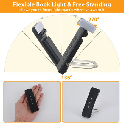 USB Rechargeable Clip-on Book Light with Timer - Portable Mini LED Reading Lamp for Bedside, Desk, Books - Bookmark Design