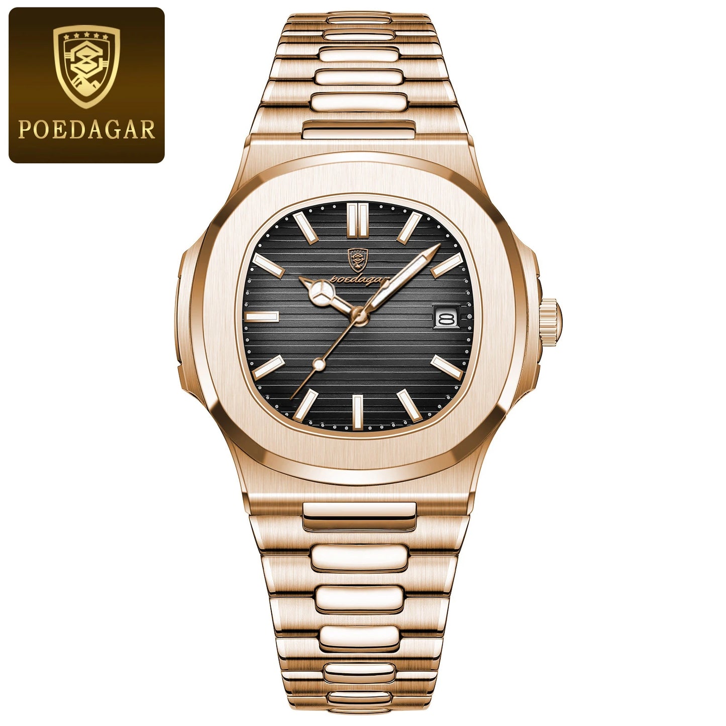 POEDAGAR Luxury Men's Watch – 30ATM Waterproof, Stainless Steel Square Quartz, Luminous Date, Business reloj hombre