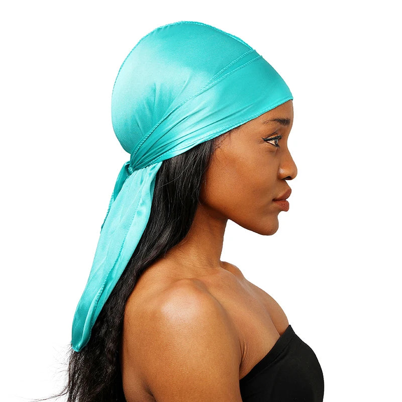Unisex Silky Long Tail Durag Pirate Hat – Fashion Headwrap, Turban, Bandana, Cap for Women & Men, Hijab Hair Accessories