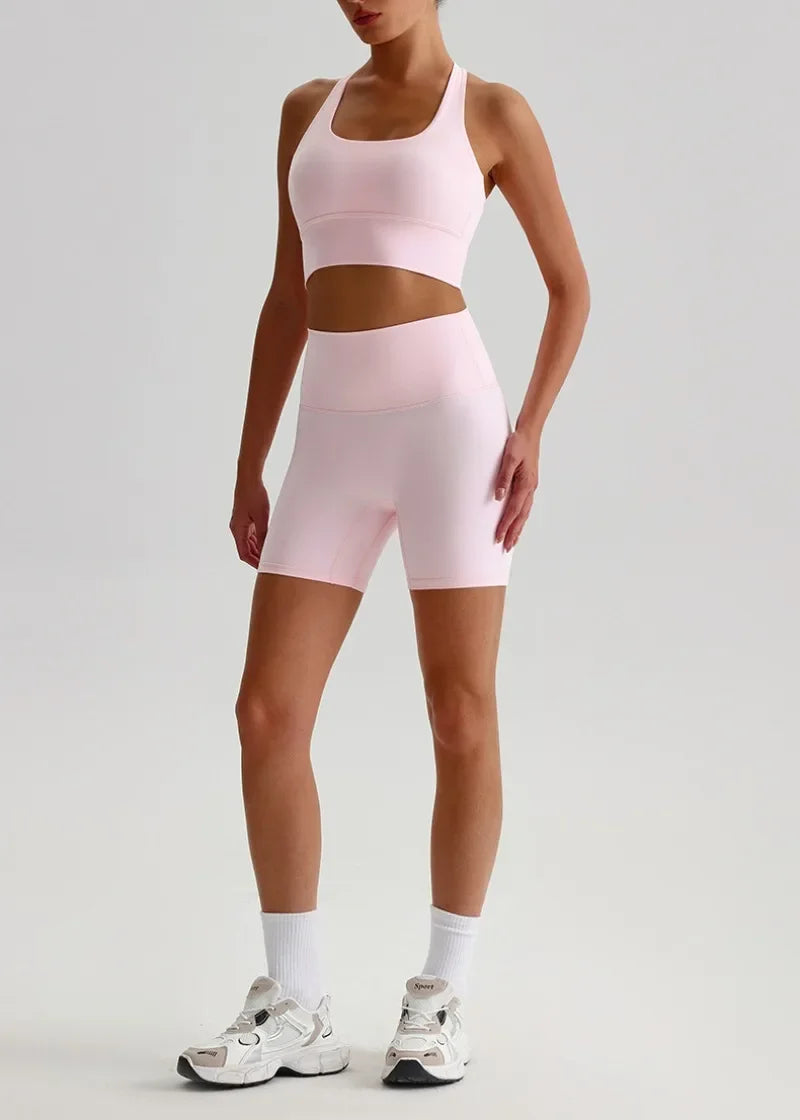 Women's Seamless Yoga Set — Quick-Dry Backless Bra & Booty-Lifting Shorts for Running, Gym & Fitness Workouts