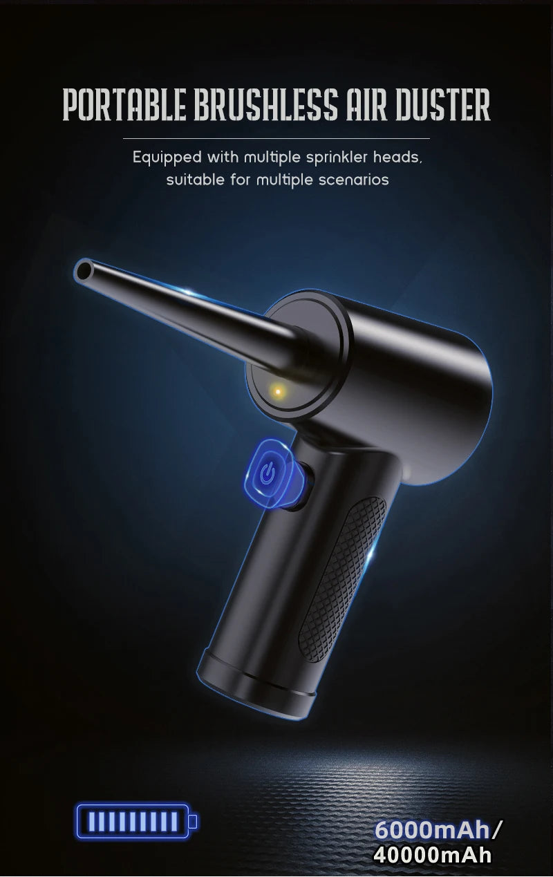 Portable Air Duster for Computer Cleaning – 51000RPM Cordless Compressed Air Blower with LED Light for PC & Keyboard Cleaning