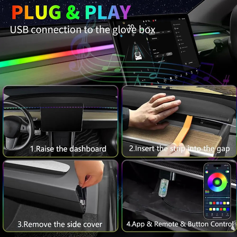 Tesla Model 3 & Y (2021-2023) Center Console LED Ambient Light Strips – Neon Dashboard Lighting Accessories