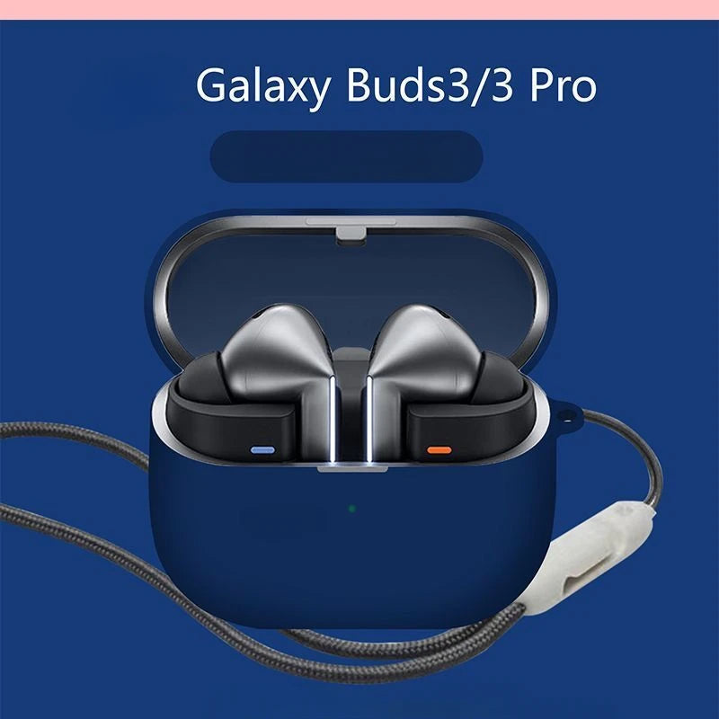 Bluetooth Earphone Case for Samsung Galaxy Buds 3 Pro – Soft Silicone Protective Cover with Lanyard