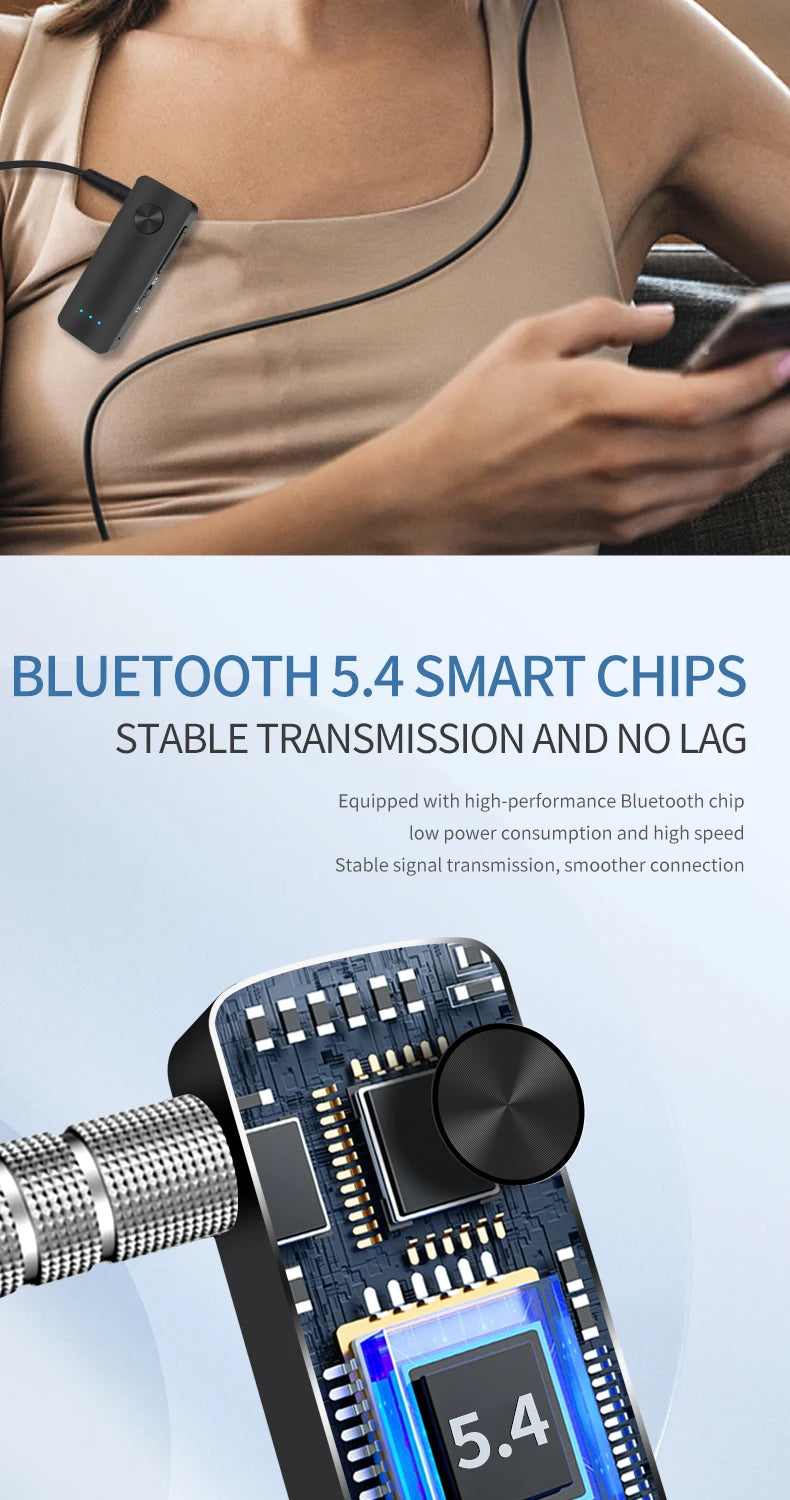 2 in 1 Bluetooth 5.4 Audio Receiver & Transmitter – HiFi Stereo Wireless Adapter with Mic & 3.5mm AUX for Car, Airplane, TV, PC, Speaker