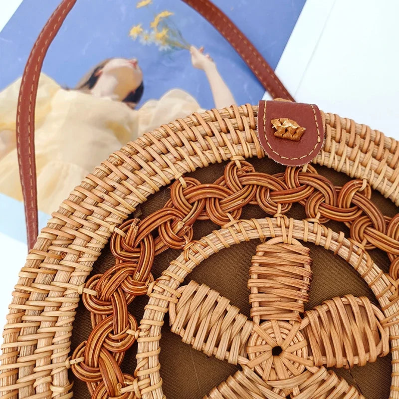 Handmade Straw Bag – Women’s Summer Rattan Beach Handbag, Boho Woven Circle Tote