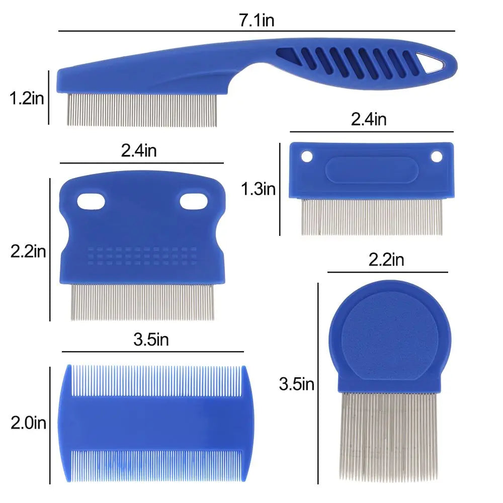 6 Pcs Pet Flea & Lice Comb Set – Stainless Steel Fine Tooth Grooming Combs for Dogs, Cats, Dematting & Tear Stain Removal