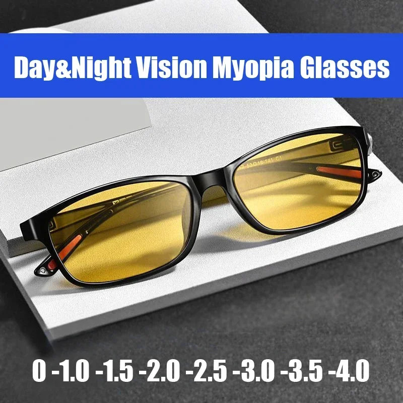 Vintage Unisex Anti-Glare Night Vision Driving Glasses – Ultralight Square Frame Myopia Eyewear (-4.0)