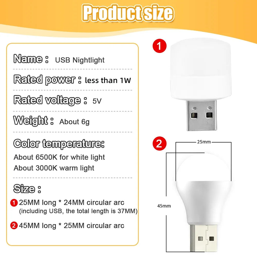 8pcs USB Plug LED Book Lamps: Small Reading Lights for Computer, Mobile Power - Round Night Light with Eye Protection