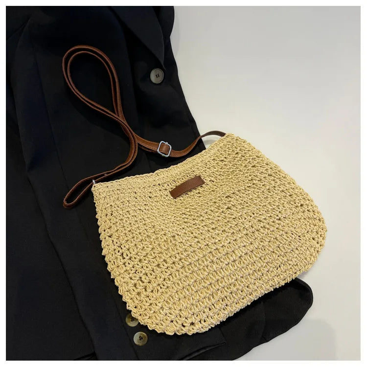 Straw Knitted Handbag – Women’s Woven Shoulder & Crossbody Beach Bag