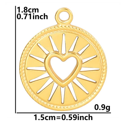 6pcs Real Gold-Plated Sun Charms - Stainless Steel Jewelry Making Pendants, Heart, Moon & Sunshine Design