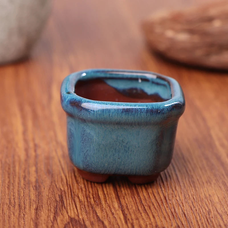 Mini Chinese Style Ceramic Bonsai Pot – Breathable Succulent Planter with Drainage Holes for Home