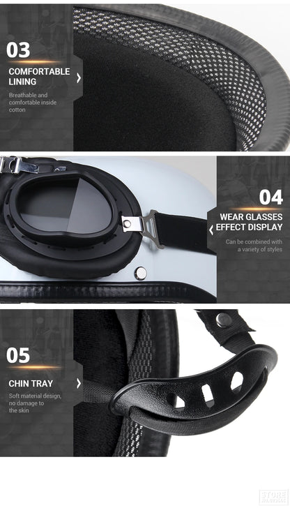 German Leather Motorcycle Half Helmet - Vintage Open Face Biker Helmet, DOT Certified, Casco Moto for S-XXL Sizes