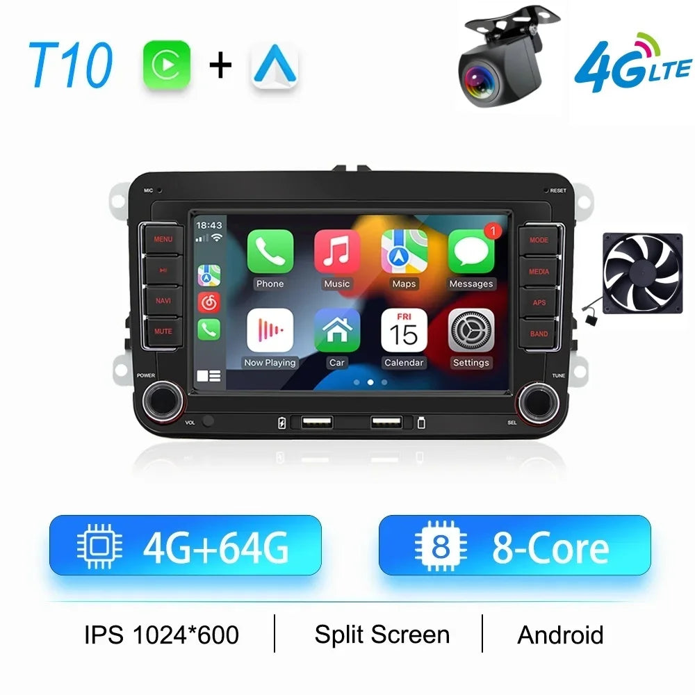 2DIN Android Car Radio for Volkswagen Golf 5/6, Polo, Passat B6/B7, CC, Skoda, Jetta - Multimedia, CarPlay, Wifi & GPS Navigation