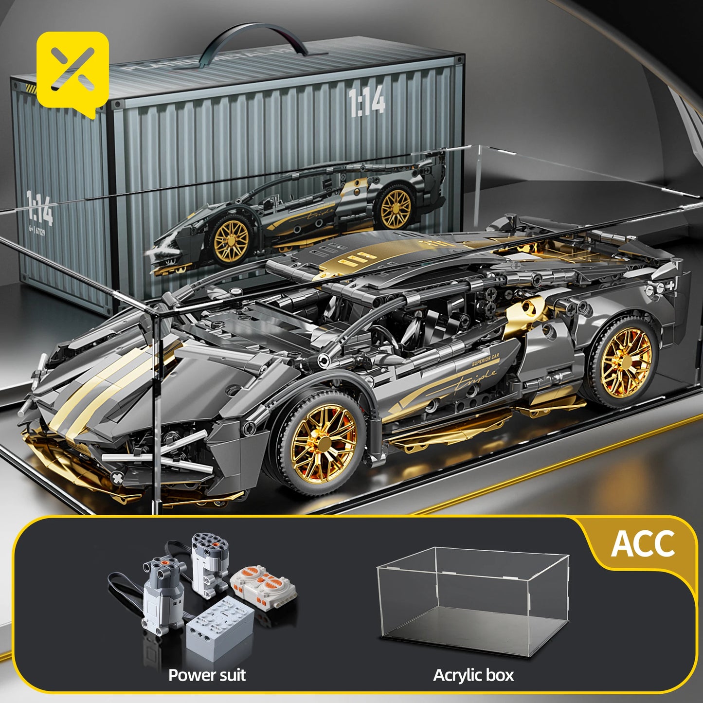 ToylinX 1:14 Supercar Building Block Toy – Optional Power Group, Technology Design for Adults & Kids, Christmas Gift with Box