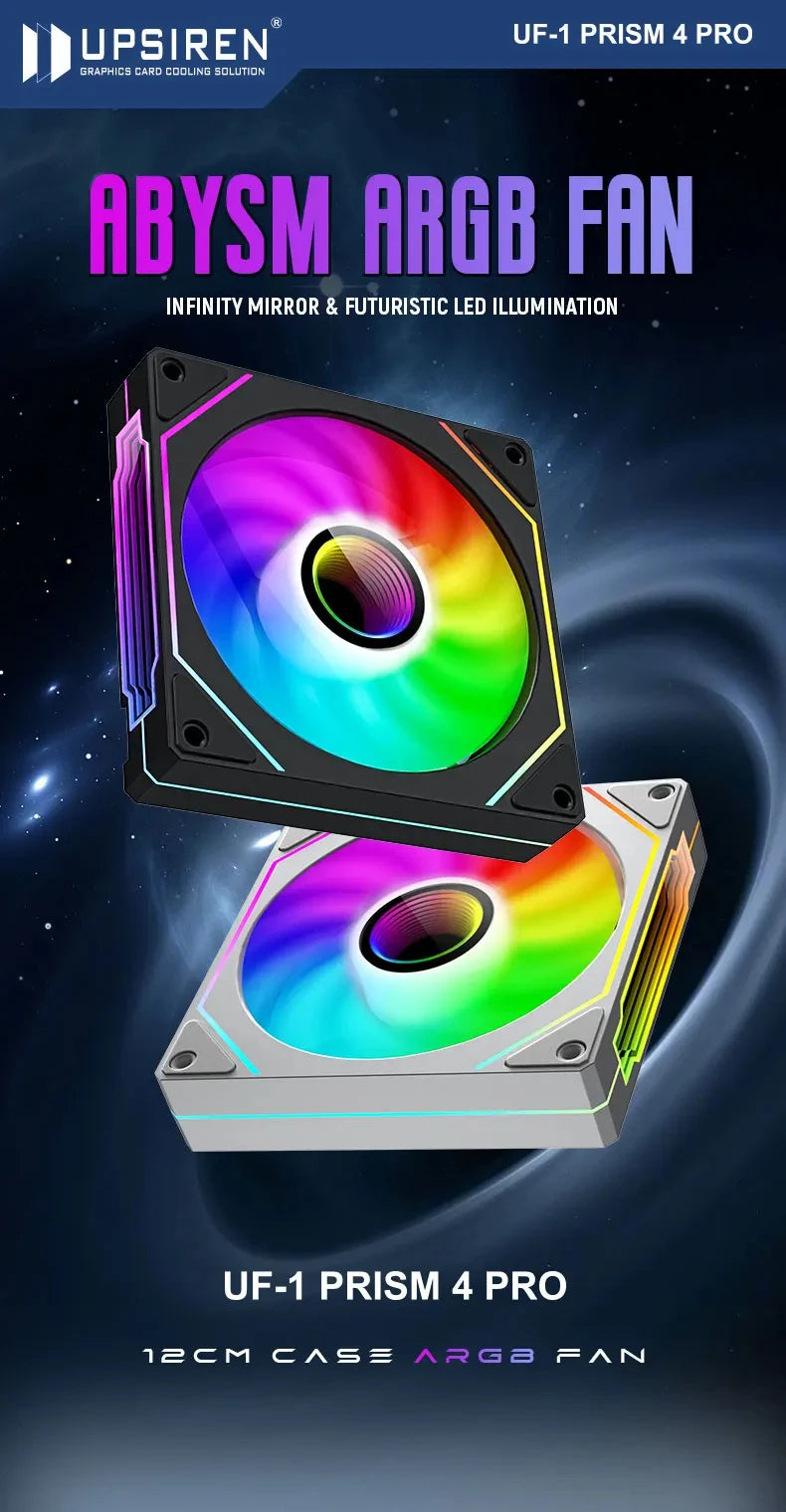 UPSIREN UF-1 PRISM 4 PRO 12cm ARGB Computer Chassis Fan – Quiet 4 Pin PWM Cooling Fan, 45.2CFM Air Volume (600-1500RPM)