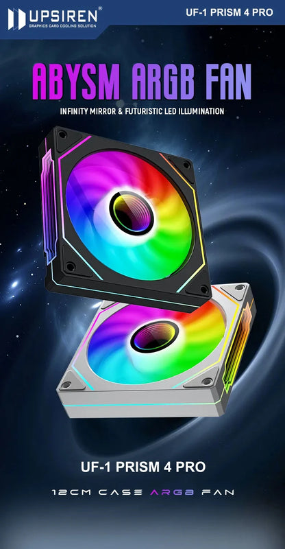 UPSIREN UF-1 PRISM 4 PRO 12cm ARGB Computer Chassis Fan – Quiet 4 Pin PWM Cooling Fan, 45.2CFM Air Volume (600-1500RPM)