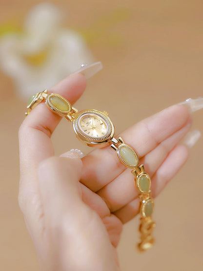 UTHAI Women's Luxury Watch – Retro Bracelet with Dongling Stone & Hotan Jade, Waterproof, Gift Chain Watch