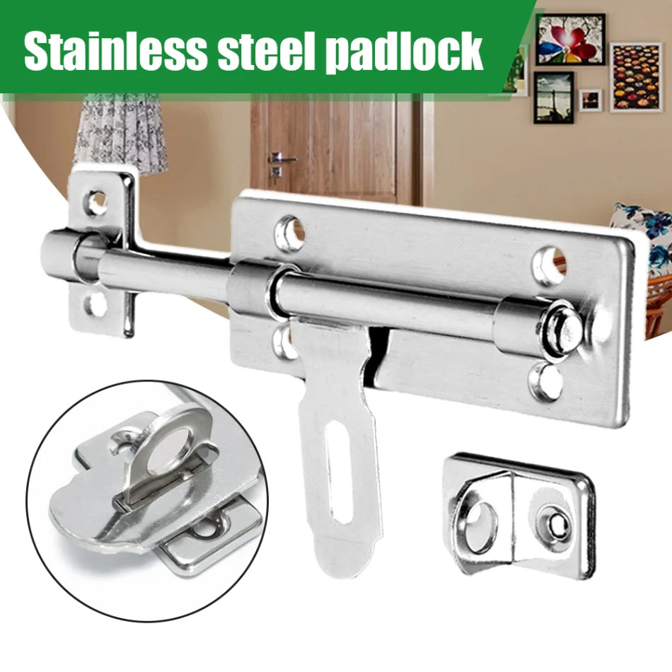 4-Inch Stainless Steel Door Lock – Barrel Bolt Latch Padlock Clasp Set for Doors, Windows, Drawers & Cupboards (Brushed Finish)