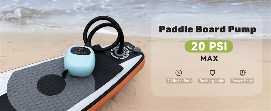 SUP Inflatable Pump — Rechargeable 20PSI Pump for PVC Kayaks, Kite Wings & Stand Up Paddle Boards