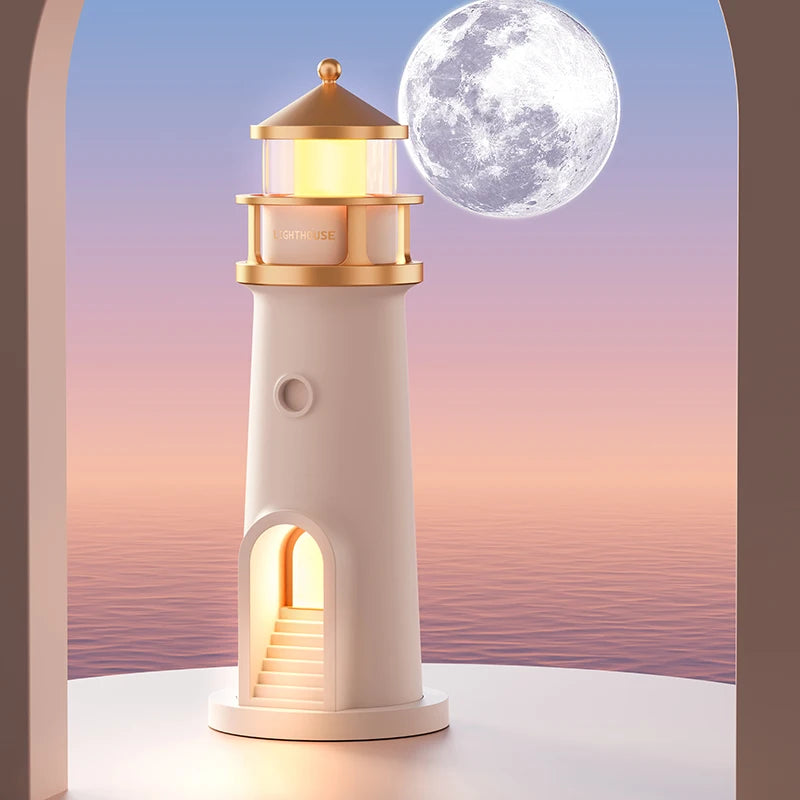 Moon Lamp Projection Night Light – Lighthouse Design with Bluetooth Music, Remote Control & Motion Sensor, Ambient Light for Xmas & Birthday Gift