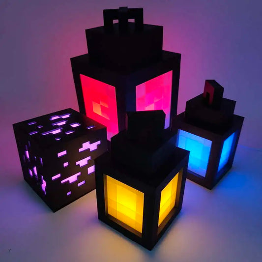 Luminous Pixel Lantern Nightlight – Rechargeable Bedroom Game Light for Kids, Home Decor Atmosphere Ornament