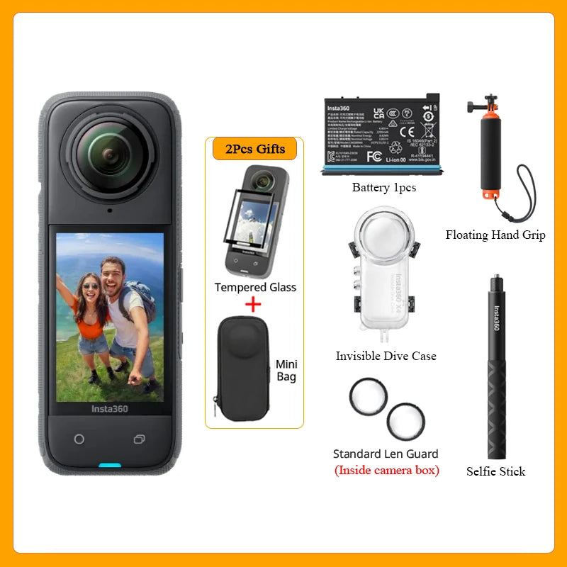 Insta360 X4 8K Waterproof 360 Action Camera – 2290mAh Battery, 2.5'' Touchscreen, 4K Wide-Angle Video