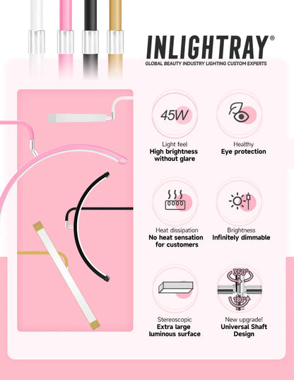 23" OEM 45W LED Eyelash Extension Lamp – Adjustable Brightness Half-Moon Bed Lamp with Ring Light & Free Logo