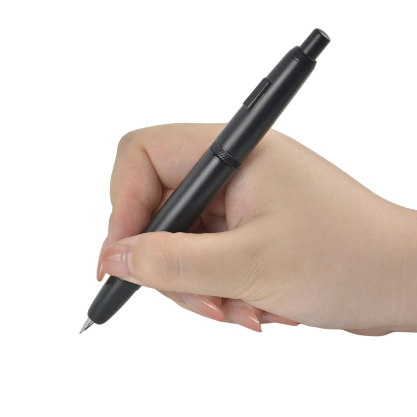 Majohn A1 Press Fountain Pen - Retractable EF Nib 0.4mm, Metal Matte Black Ink Pen with Converter, Ideal Student Gift