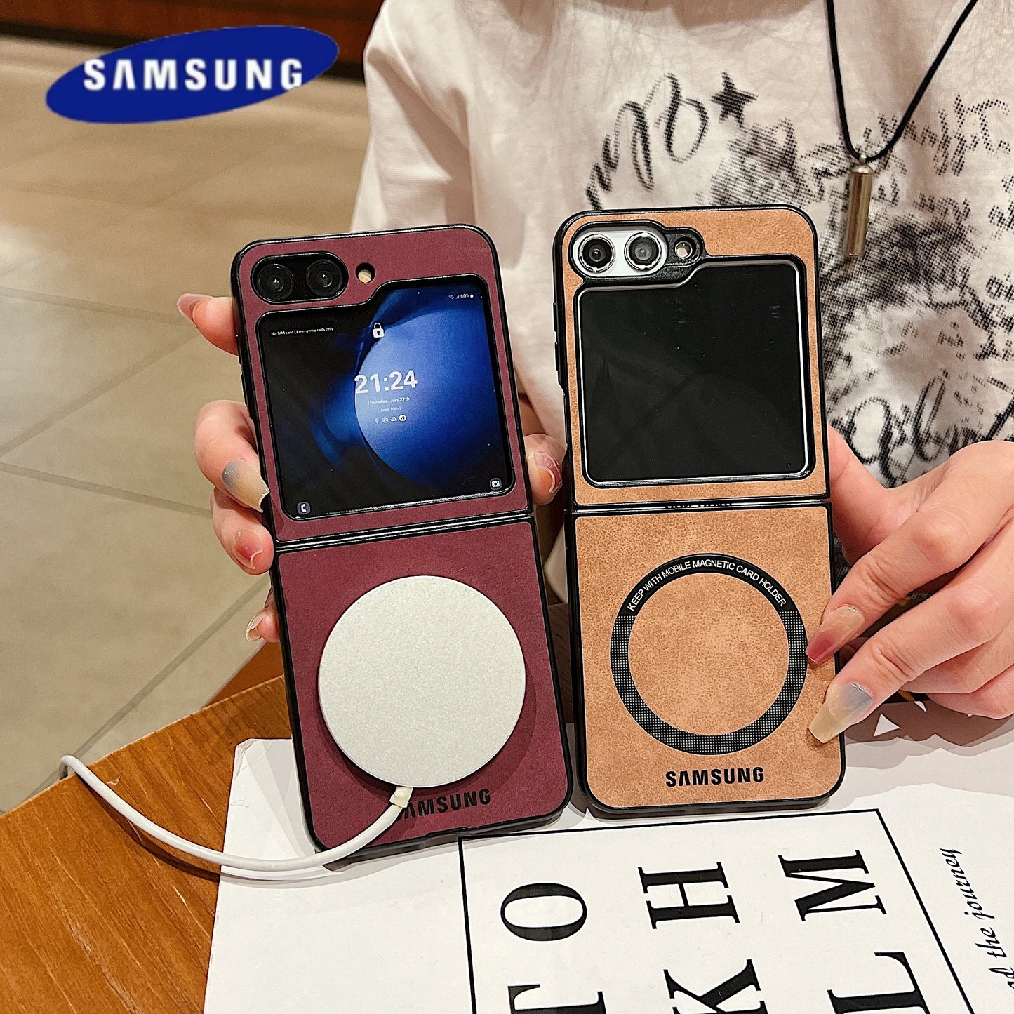 MagSafe Matte PU Leather Case for Samsung Galaxy Z Flip 6/5/4/3 & Z Fold 6/5/4/3 – Magnetic Luxury Flip Cover Skin Feel