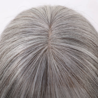 Light Grey Human Hair Topper with Thick Bangs – Clip-In 360° Coverage Hair Extensions for Women