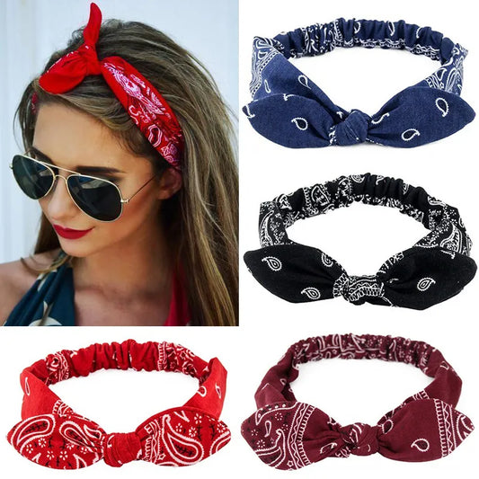 New Women's Suede Soft Print Headbands - Vintage Boho Cross Knot Elastic Hairbands, Solid Color, Girls Hair Accessories