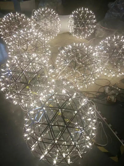 Italy Designer Spark Ball LED Chandelier – Stainless Steel Firework Pendant Lamp with Remote for Loft Living Room Decor