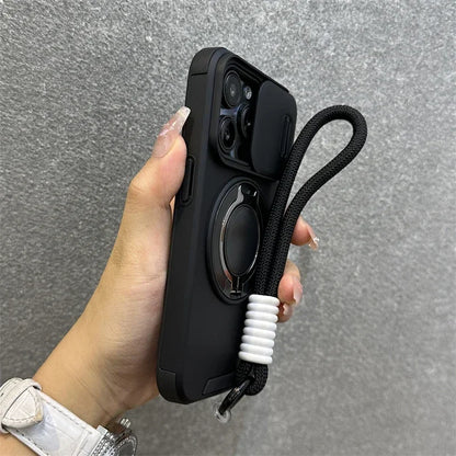 Armor Magnetic iPhone Case with Lanyard – Shockproof Slide Camera Protection for iPhone 11-16 Pro Max