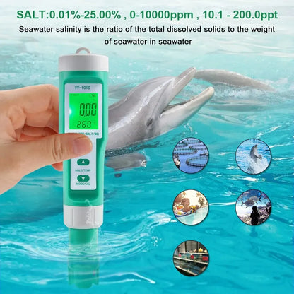 Yieryi TDS, EC, PH, Salinity & ORP Meter - H2, S.G, TEMP Water Quality Monitor for Pools & Aquariums