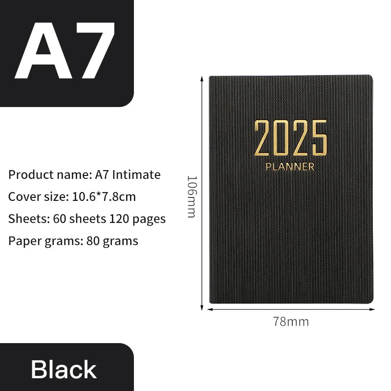 2025 A7 Pocket Planner – 365 Day PU Cover Notebook, Daily & Weekly Calendar, Office & School Agenda
