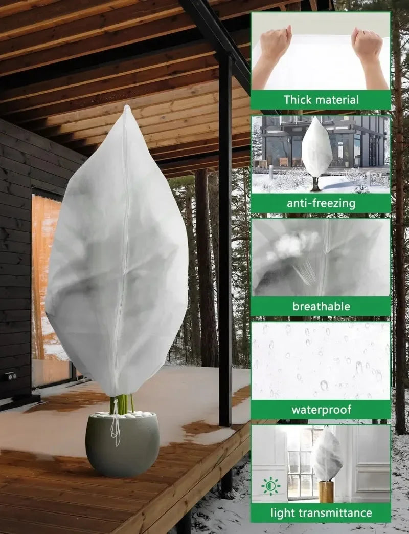 Multi-Size Winter Plant Protection Bag – Non-Woven Anti-Frost Cover with Zipper & Drawstring for Cold Weather Vegetation
