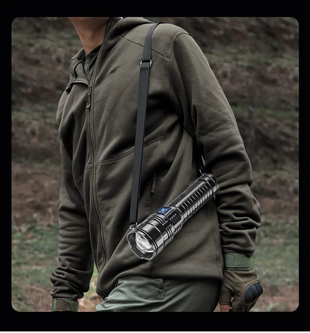 1000W Tactical LED Flashlight – Built-in 15000mAh Battery Emergency Spotlight, 9km Beam, 990,000,000LM Super Bright Torch