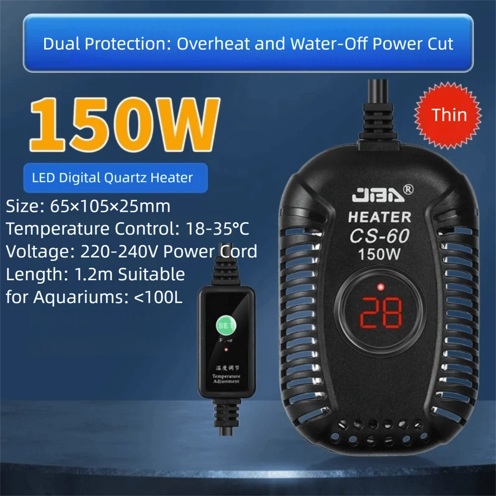 Quartz Glass Aquarium Submersible Heater – Ultra Short Adjustable Turtle Tank Heater 25W-150W