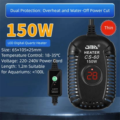 Quartz Glass Aquarium Submersible Heater – Ultra Short Adjustable Turtle Tank Heater 25W-150W