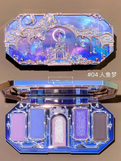 Flower Knows Moonlight Mermaid Eyeshadow Palette – 5-Color Matte, Shimmer & Glitter Waterproof Eye Shadow