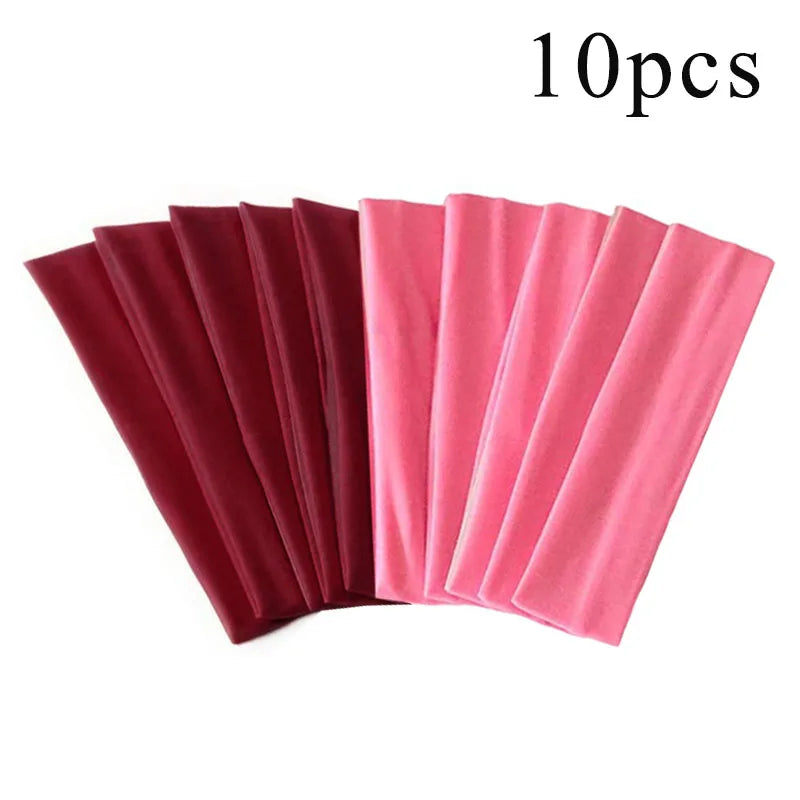 10 Pcs Elastic Hair Bands - Solid Color Fashion Headbands for Women, Sports, Running, Fitness, Yoga & Makeup Accessories