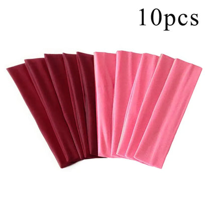 10 Pcs Elastic Hair Bands - Solid Color Fashion Headbands for Women, Sports, Running, Fitness, Yoga & Makeup Accessories